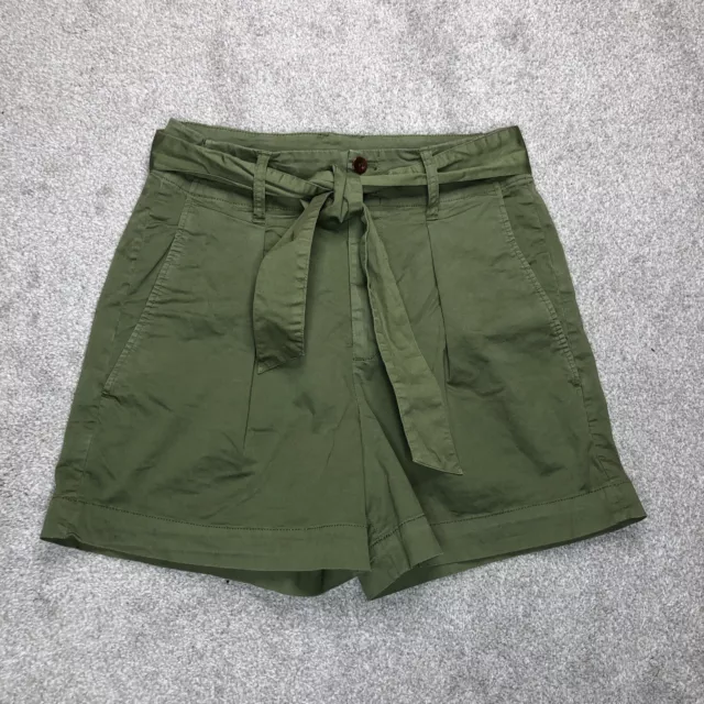 Alex Mill Womens Shorts High Waist Olive Green Waist Tie Pockets Pleated Sz 8