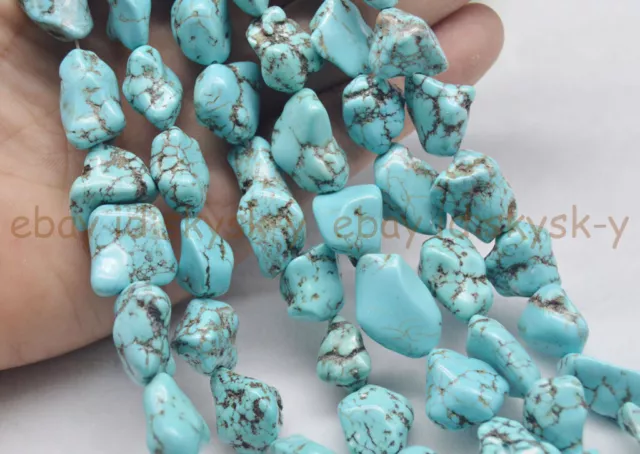 Real Natural Turquoise 15x20MM Blue Nugget Gemstone Loose Beads Strand 15" AA