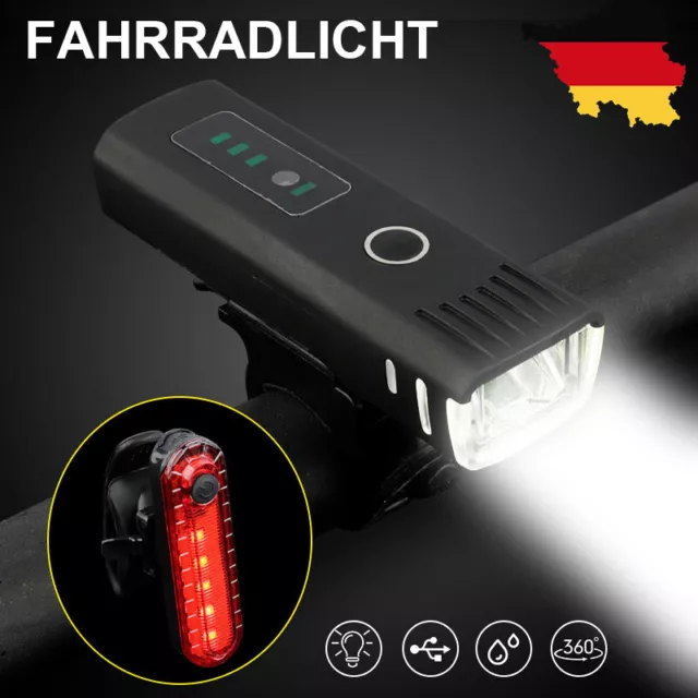 LED Akku Fahrrad Licht Beleuchtung 600 LUX Scheinwerfer Rücklicht Lampe Set USB