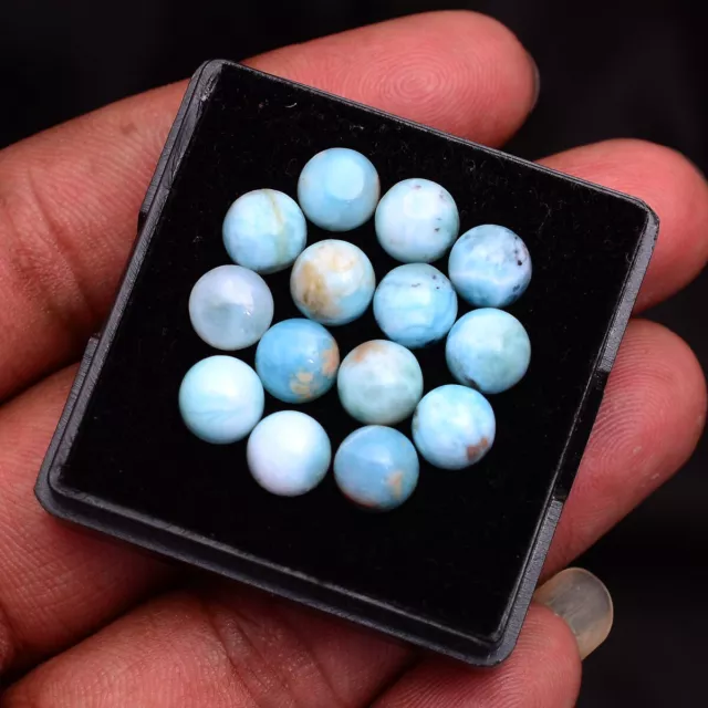 14 Pcs Natural Larimar Round Cabochon 7mm Untreated Loose Gemstones Lot~24 Cts