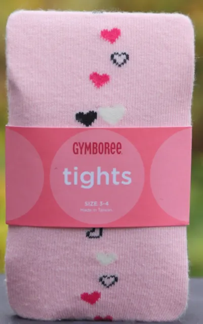 Girls Tights Gymboree  Heart Tres Chic Pink Black White Size 3 4 Valentines Day