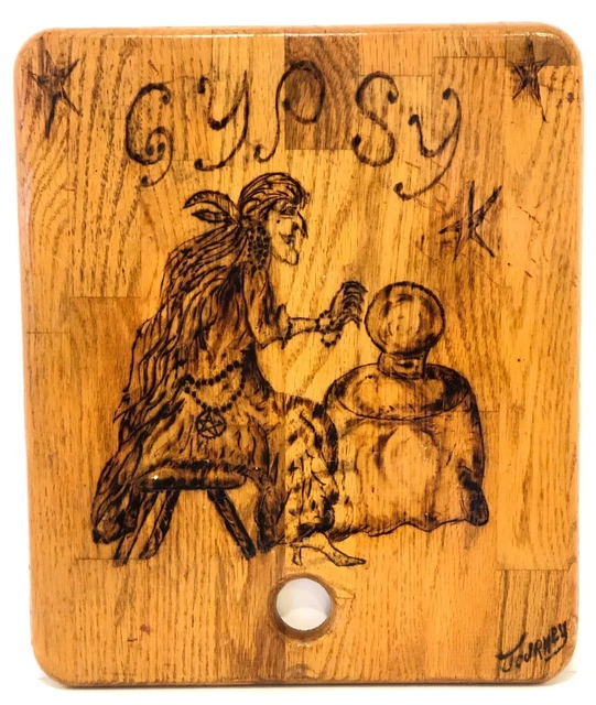 Vintage Gypsy Hand Crafted Wood Folk Art Plaque Journey Cutting Board