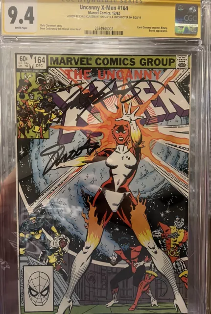 🏆Uncanny X-Men #164 Signed x2 Chris Claremont Jim Shooter 1st Binary CGC 9.4 🔑
