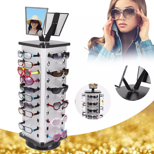 Display 44 PCS for Sunglasses Stand Manual Rotating Spinning With Mirrors