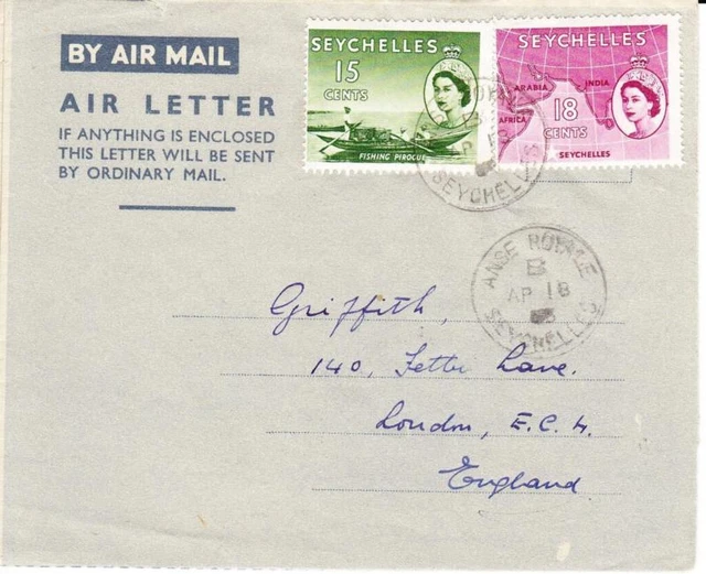 SEYCHELLES FORMULAR AIR LETTER-SG#177,#178-ANSE ROYALE AP/18/55 to EUR ...