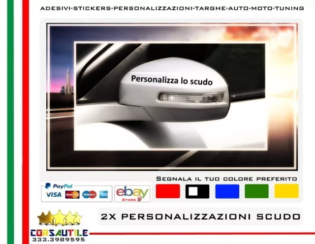 2X Adesivi Vinile Personalizzato Richiesta Scudo Specchietto Auto Logo Spaziato