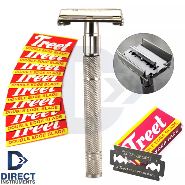 Double Edge Safety Razor Butterfly Opening Men Shaving Clean-Shave With Blades