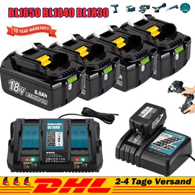 4x 18V 6000mAH 8.0Ah Akku Für Makita BL1860 B LXT BL1830 Led Anzeige / Ladegerät