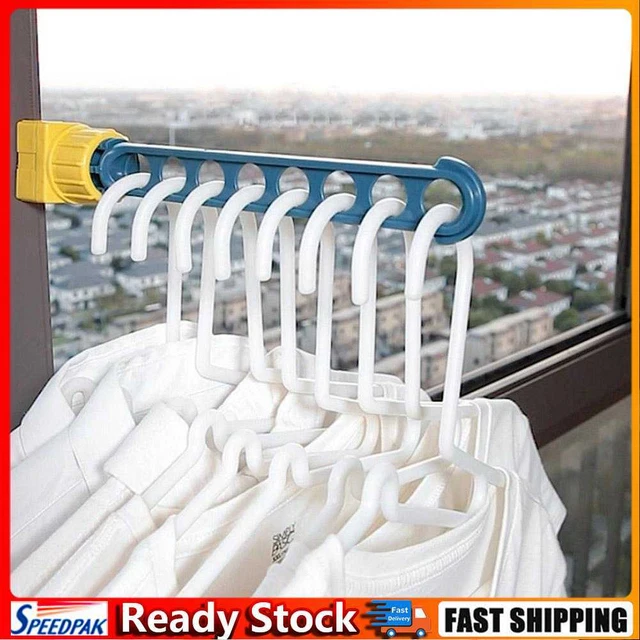 8 Hole Clothes Hanger Window Frame Clip Drying Rack Clothing Hanging (Blue)