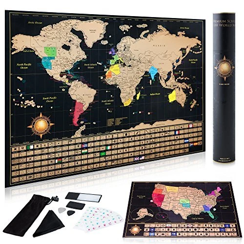 Scratch Off World Map Poster And Deluxe United States Map – Includes Complete