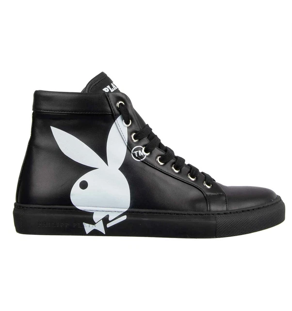 Philipp Plein X Playboy High-Top Lapin Crâne Imprimé Baskets Noir Blanc 08340