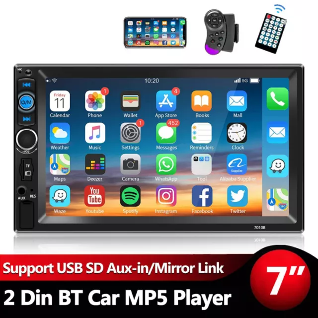 Double 2DIN 7" Car MP5 Player Bluetooth Touch Screen Stereo Radio FM With Camera