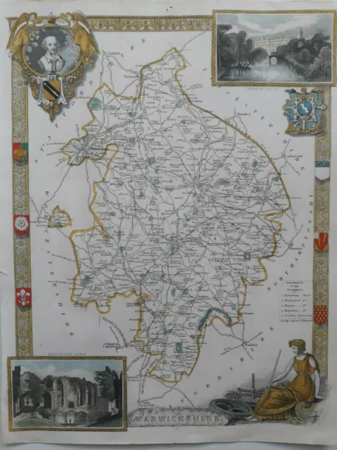Warwickshire County Map 19th Century by Thomas Mould c1841