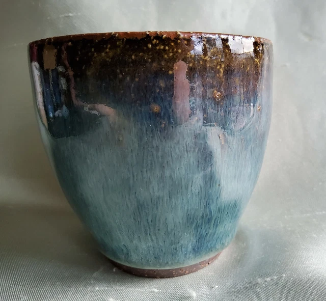 JA98: Teebecher, blaue Glasur, von Seigan Yamane, Japan, Hagi ware