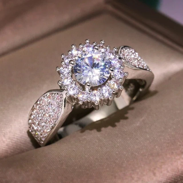 Dazzling White Round Shape Moissanite French Art Deco Style Women's Ring In 925