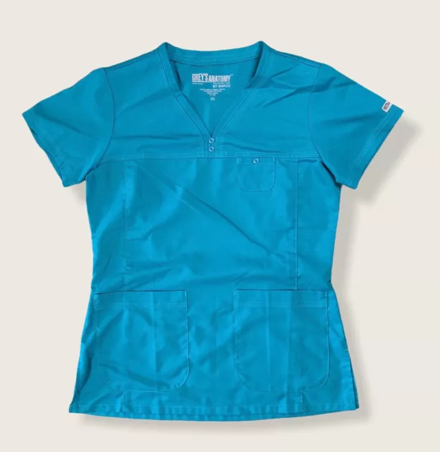 Grey's Anatomy Womens Scrub Top X-Small Blue V-Neck Two Pocket