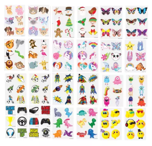 48 TEMPORARY TATTOOS Kids Childrens Girls Boys Novelty Party Loot Bag Fillers