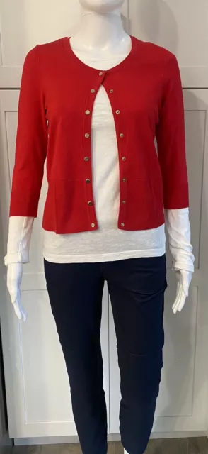 White House Black market XSmall Red Cardigan Sweater 3/4 Sleeve