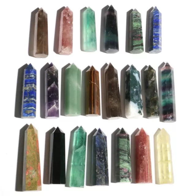 Natural Chakra Quartz Crystal Stone Point Wand Obelisk Tower Column Healing Rock