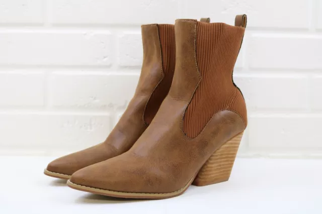 OASIS SOCIETY California Bootie Camel Block Heeled Boots Size 8.5