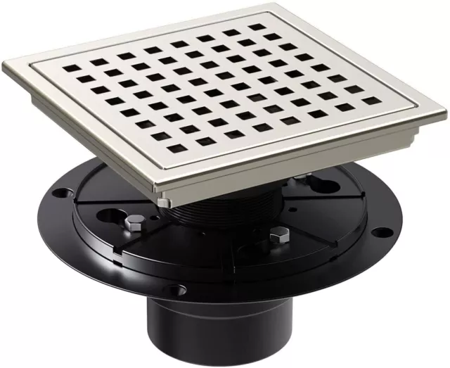 6 inch Square Shower Floor Drain with Flange Quadrato Pattern Grate Removable