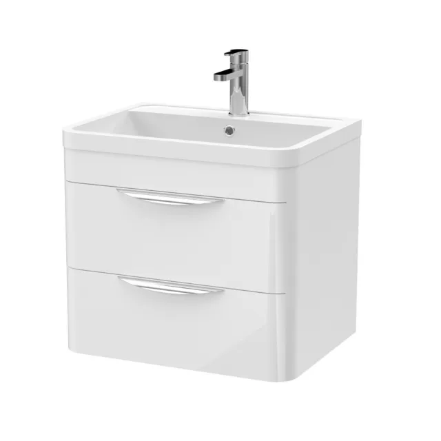 Nuie Parade Wall Hung 2-Drawer Vanity Unit & Polymarble Basin Gloss White Modern