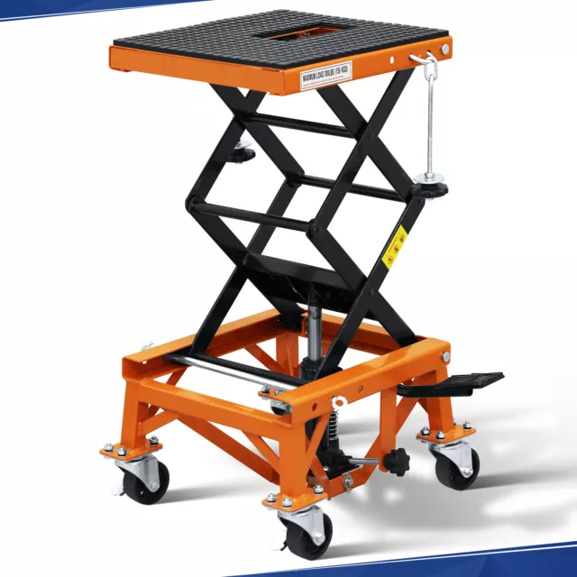 350lbs Hydraulic Motorcycle Lift Table 4 Wheels ATV Dirt Bike Scissor Jack Stand