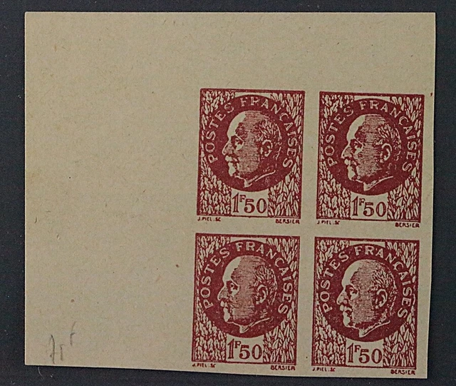 PROPAGANDAFÄLSCHUNG 45 B, Petain 1,50 Fr. rötlichbraun, UNGEZÄHNT Viererblock !