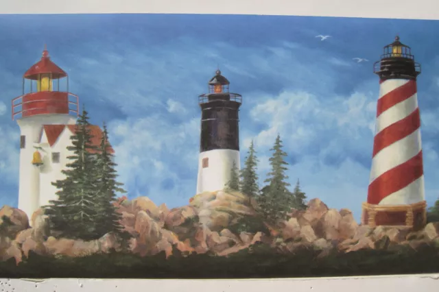 LIGHTHOUSES SEASHORE Wallpaper Border 6 7/8 "