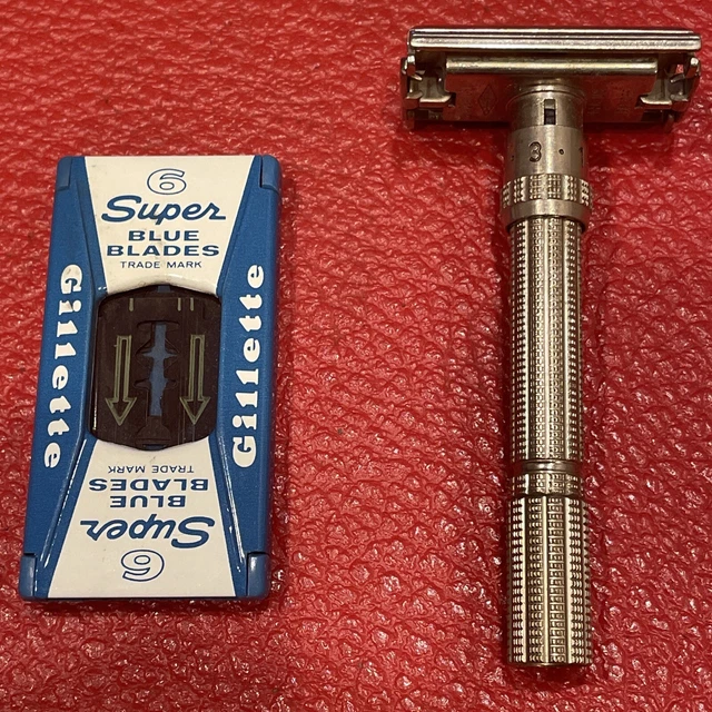 Vintage 1963 Gillette Slim Adjustable 1-9 DE TTO Safety Razor Date Code I-3
