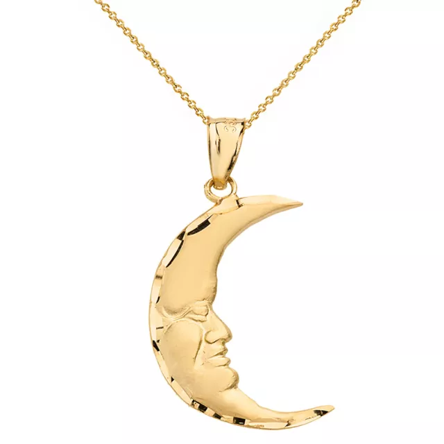 14k Yellow Gold Diamond Cut Crescent Moon Face Pendant Necklace