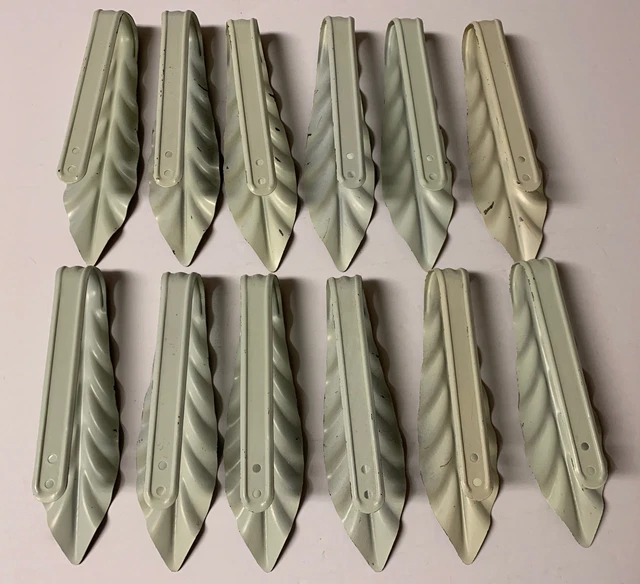 Vintage Embossed Metal Curtain Drapery Tie Backs Brown Leaf Hook Set 12 Mid Cent 2