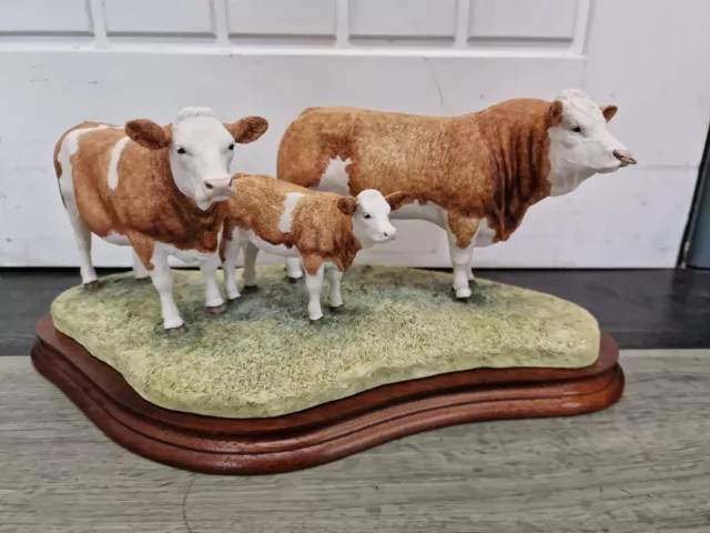 Border Fine Arts Simmental Family Group Wooden Plinth Limited Edition VGC