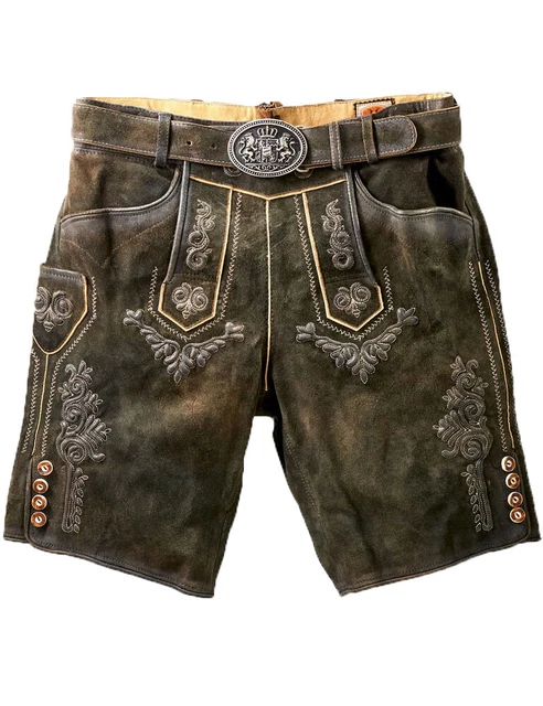 Maddox Corti Uomo Pantaloni IN Pelle " Ronn " con Cintura Antico Moor