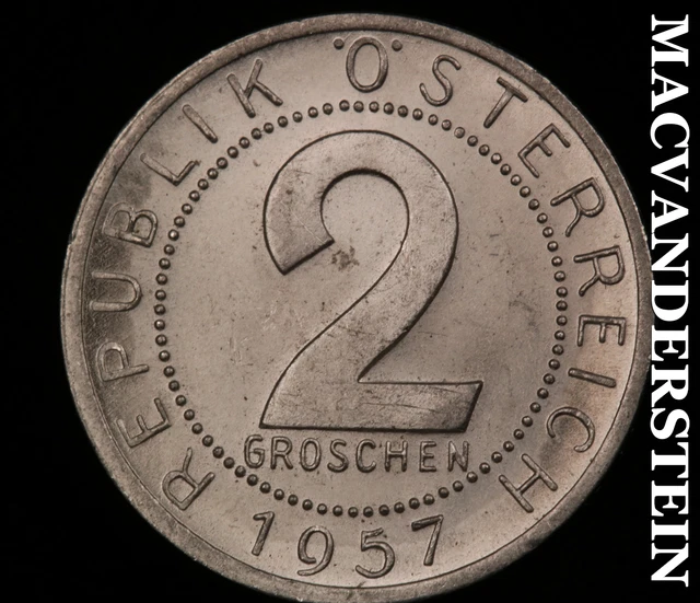 Austria: 1957 Two Groschen-Gem Brilliant Uncirculated Luster No Reserve #O6421