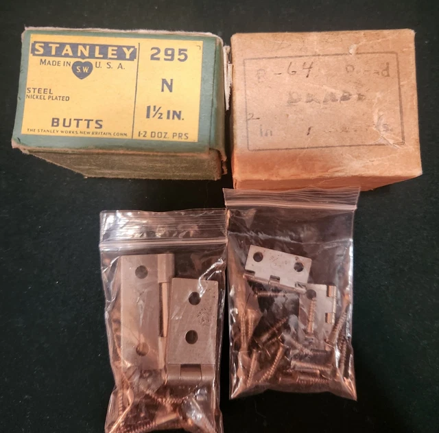 16 Hinges, 10 Antique Stanley Sweetheart Hinges, 6 Sargent Wrought Brass Hinges