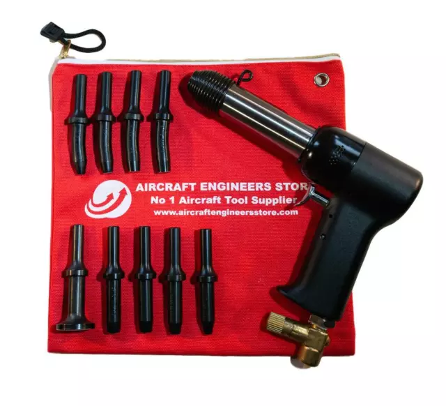 Aircraft Tools 4X Pneumatic / Air Rivet Gun With .401" 9Pc Snap Set  In Pouch