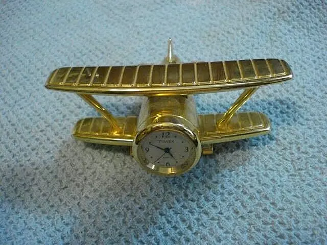 Timex - Collectible Mini Brass Airplane Clock, Desk Paperweight