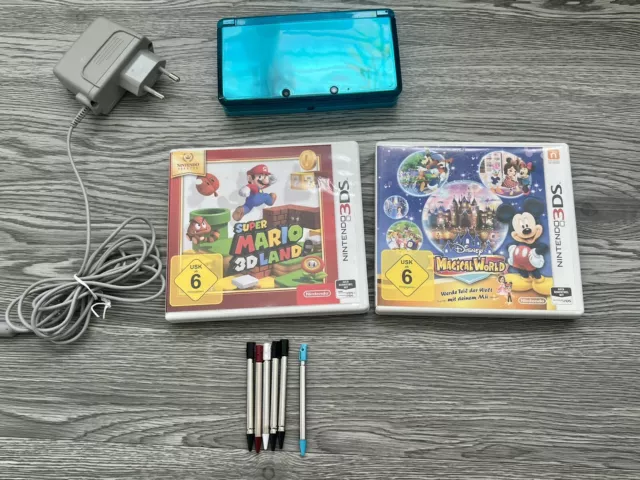 Nintendo 3DS Spilelkonsole  Aqua Blau mit Mario 3D Land & Disney Magical Kingdom