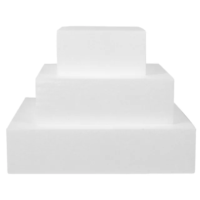 3 Pcs Decorative Fake Cake Square Modeling Foam Squares White Embryo