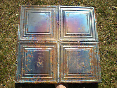 4 Gun Metal Blue Antique Ceiling Tin Tiles Simple Elegant Frame Canvas Chic 2