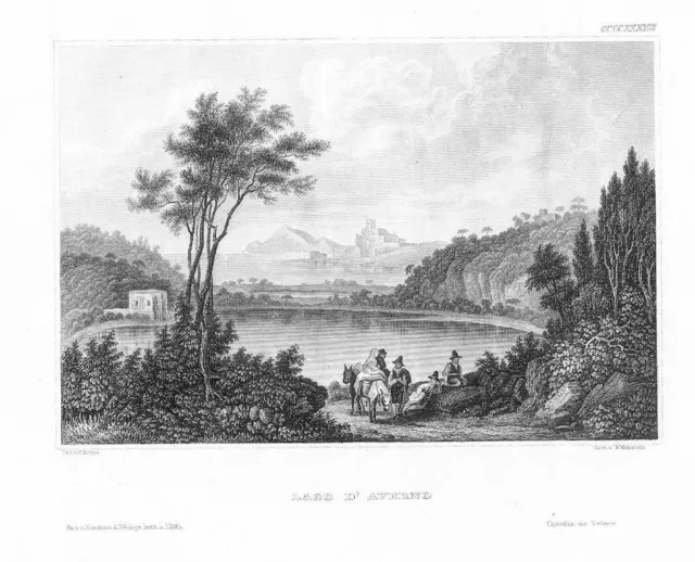 1840 - Lago di Averno incirione Original Stahlstich acquaforte veduta