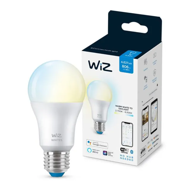 WiZ Smart LED A60 Pera 8W=60W E27 Opaco 806lm Cct 2700K-6500K Dimmbar App Wifi