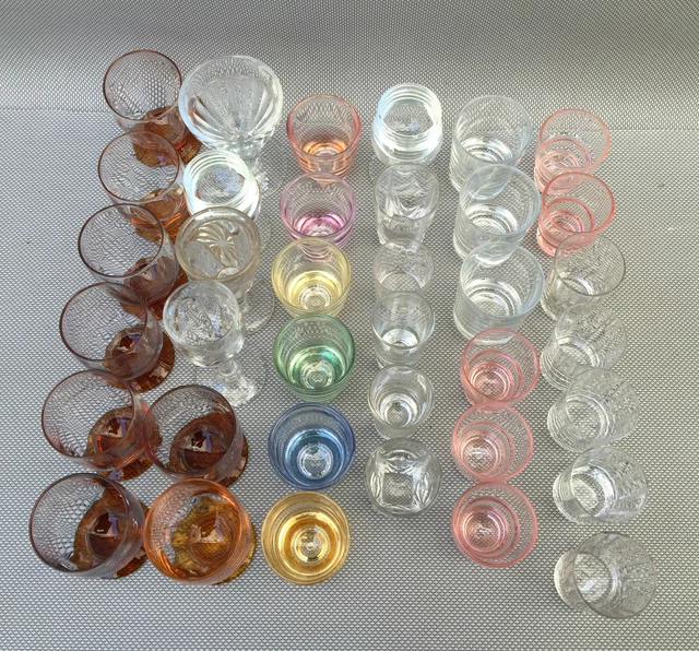 Lot De 3 Petits Verres à Digestif Vintage - Shooter Multicolore - Verre Ancien