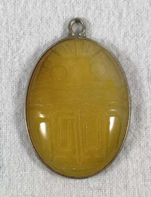 VINTAGE STERLING SILVER Carved Yellow Stone Scarab Pendant $14.99 ...