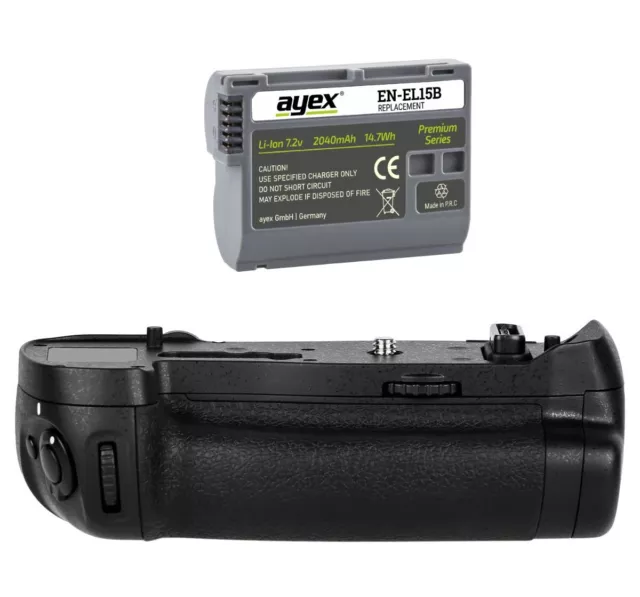 ayex Akkugriff Batteriegriff Hochformatgriff für Nikon D850, inkl. EN-EL15B Akku