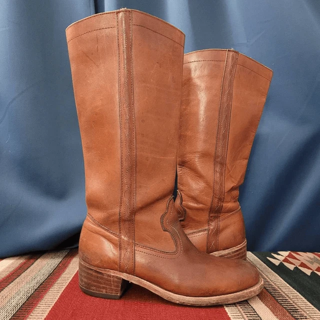VINTAGE 70S DEXTER Tan Brown Western Cowboy Campus Boots Size 12 Made ...