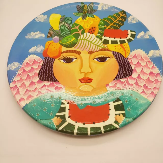 RARE Costa Rica Folk Art Plate/Wall Hanging Signed by Artist Vanessa Monge 10.5"