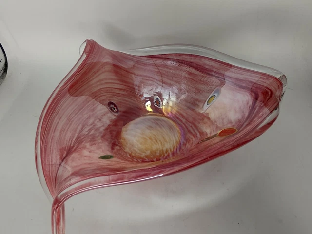 Beautiful Murano Pink Shell Bon Bon Bowl With Millefiori And Two Large Bonbons