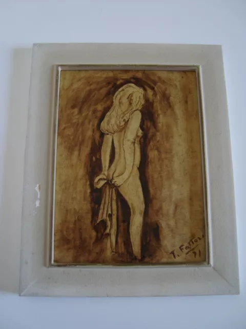 Dipinto ad olio con passe-partout in legno (nudo di donna)